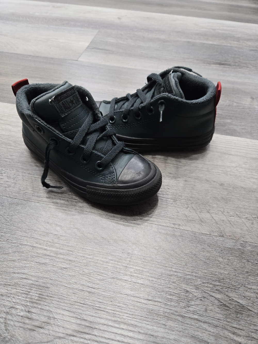 Converse Kids Black High-Top Sneakers with Red Heel Tab